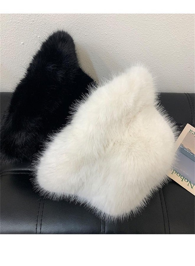LDFWAY Winter Fluffy Faux Fur Plush Bucket Hat for Women Fuzzy Warm Fisherman Cap Outdoor Thick Winter Hat for Ladies (Black) - Image 5